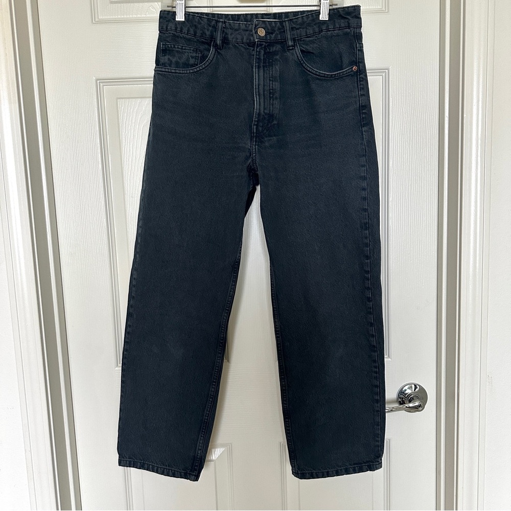 Slate Blue Faded High Waisted Straight Jeans